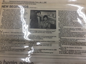 Kim has a long record of accomplishments and family history carefully kept in a binder, including this story from 1987. 