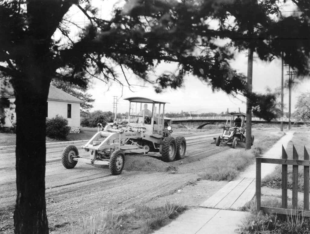 Road construction in Spokane, circa 1936 (photo via Caterpillar, Inc.)