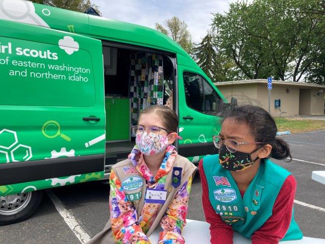 Girl Scouts Masked Up Selling Cookies.