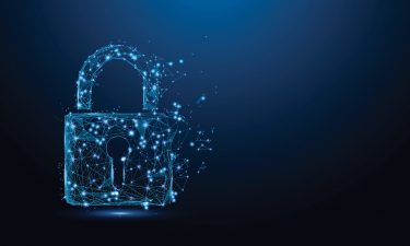 Cyber security concept. Lock symbol from lines and triangles, po